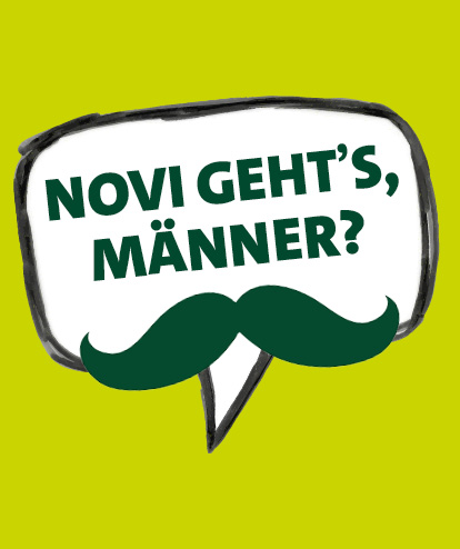 Mobile Ansicht des Headers der Novitas BKK Kampagne 'Männergesundheit' mit dem Slogan 'NOVI GEHT'S, MÄNNER?